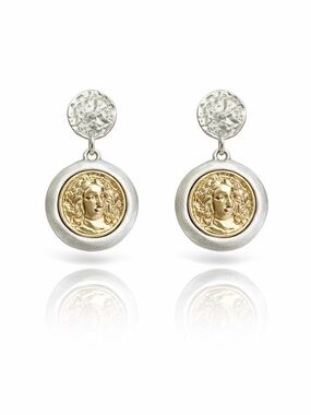 Two-Tone Medallion Drop Earrings